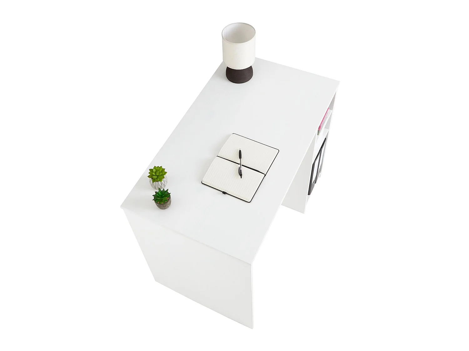 Bureau LIAM avec rangement caisson avec 2 étagères réglables en hauteur, en pin massif lasuré blanc