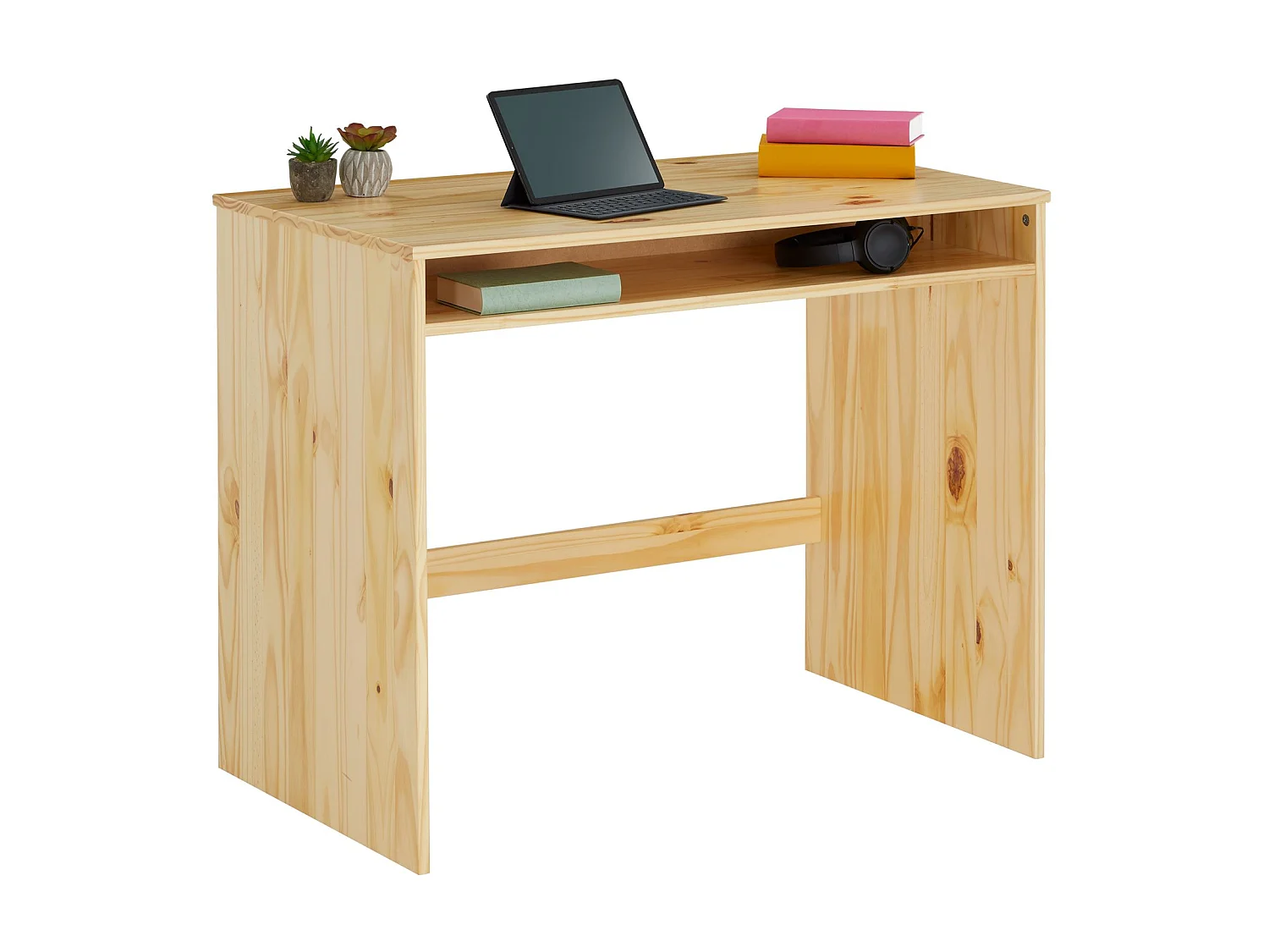 Bureau ALICE table de travail avec 1 niche de rangement sous le plateau, en pin massif recouvert d'un vernis naturel