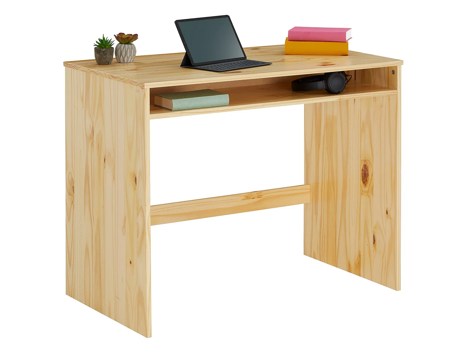 Bureau ALICE table de travail avec 1 niche de rangement sous le plateau, en pin massif recouvert d'un vernis naturel