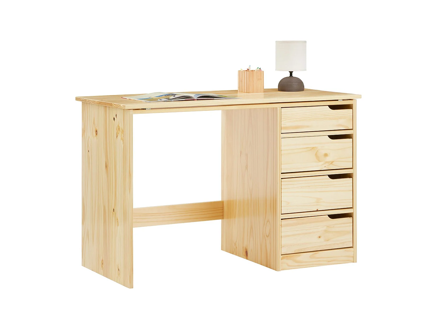 Bureau enfant écolier junior EMMA pupitre inclinable avec 4 tiroirs en pin massif naturel
