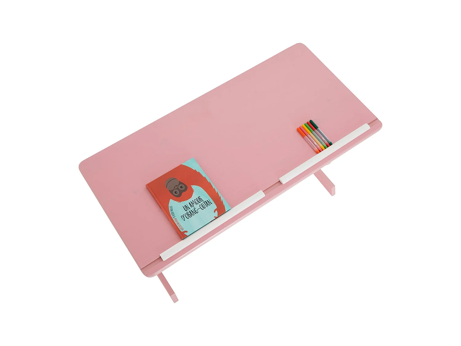 Bureau enfant écolier junior FLEXI table à dessin réglable en hauteur et pupitre inclinable avec 1 tiroir en pin lasuré blanc rose