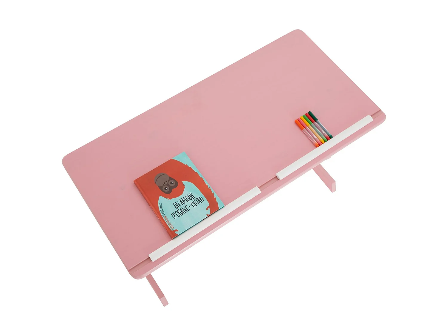 Bureau enfant écolier junior FLEXI table à dessin réglable en hauteur et pupitre inclinable avec 1 tiroir en pin lasuré blanc rose