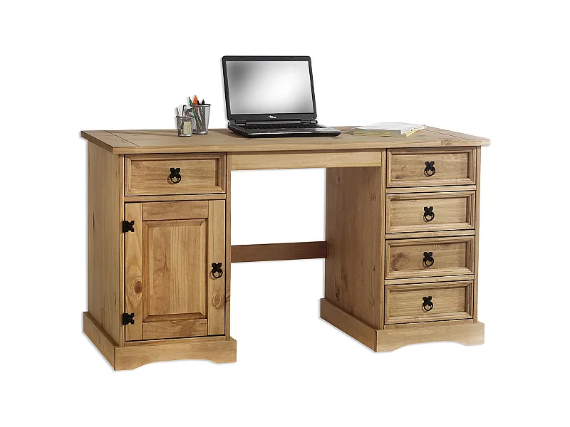Bureau multi rangements TEQUILA style mexicain en pin massif à la finition cirée