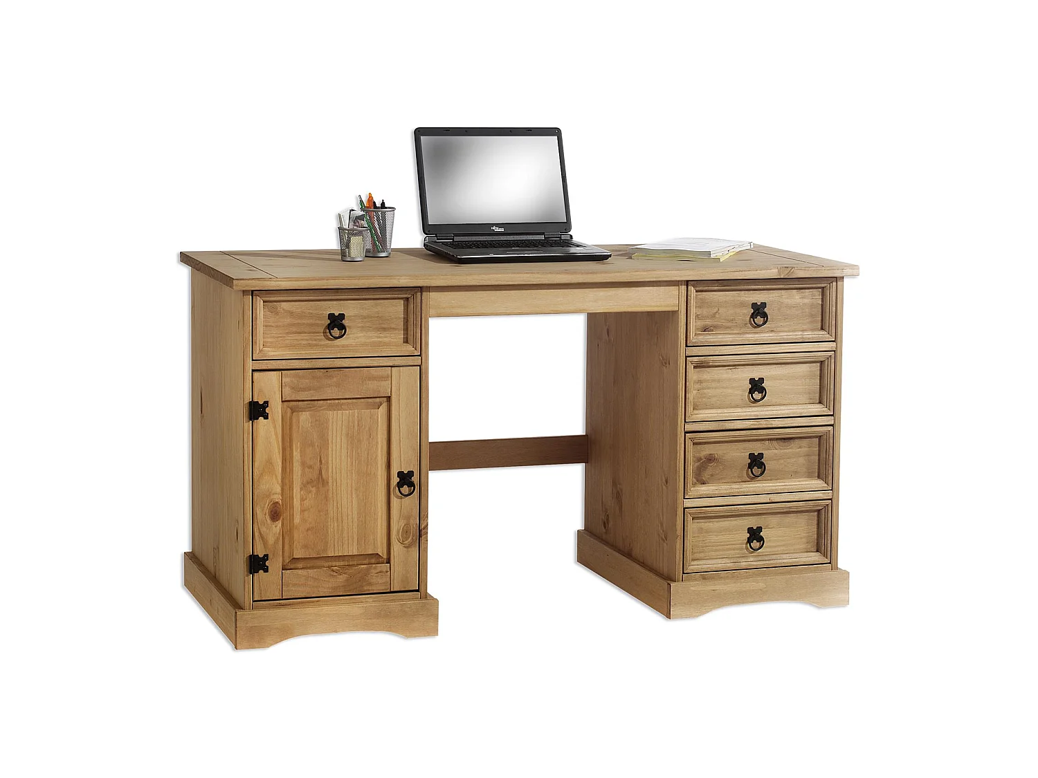 Bureau multi rangements TEQUILA style mexicain en pin massif à la finition cirée