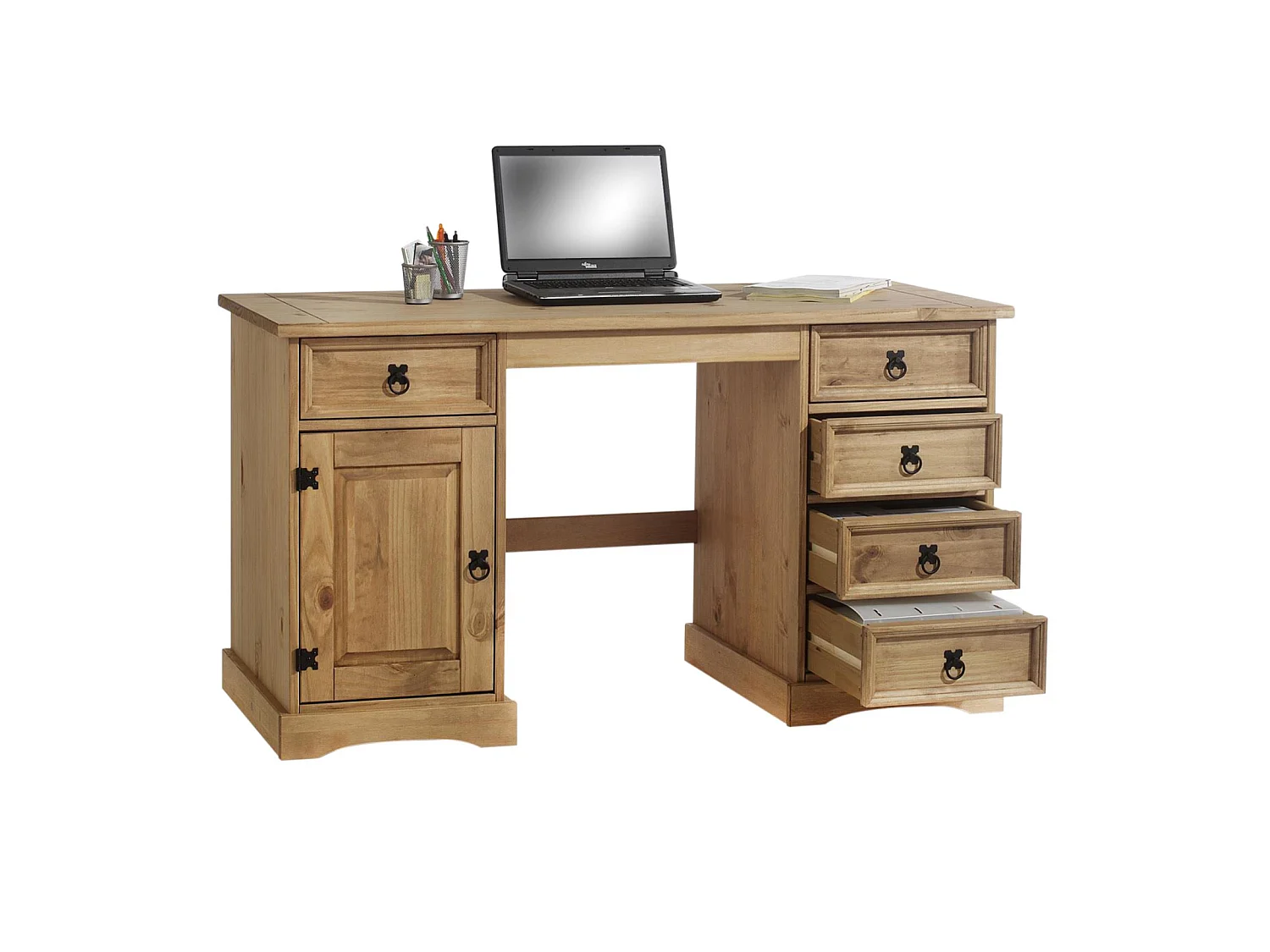 Bureau multi rangements TEQUILA style mexicain en pin massif à la finition cirée