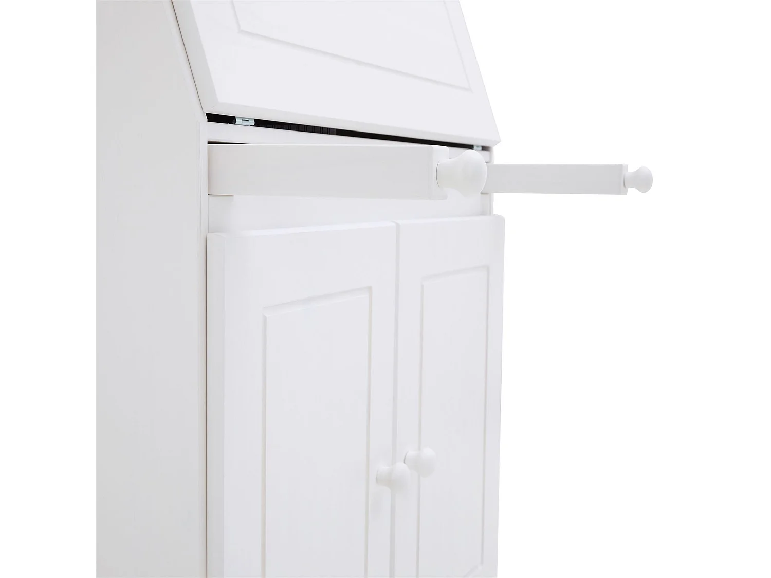 Bureau secrétaire DAVID avec abattant rangement plusieurs étagères 2 portes et plan de travail rabattable en pin massif lasuré blanc