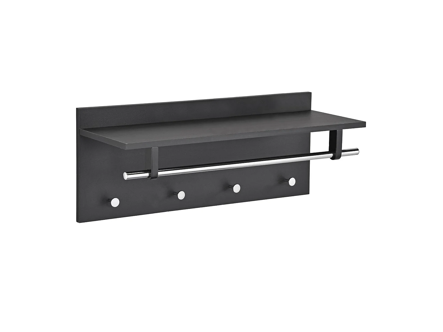 Porte-manteaux mural ULF penderie murale avec 1 étagère de rangement 1 tringle et 4 patères crochets métal chromé, décor noir mat