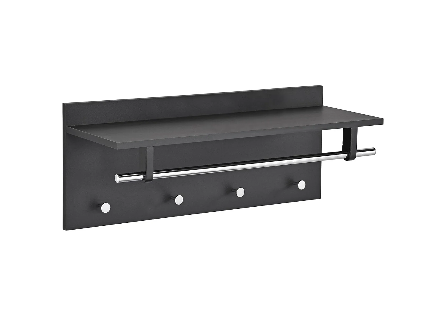 Porte-manteaux mural ULF penderie murale avec 1 étagère de rangement 1 tringle et 4 patères crochets métal chromé, décor noir mat