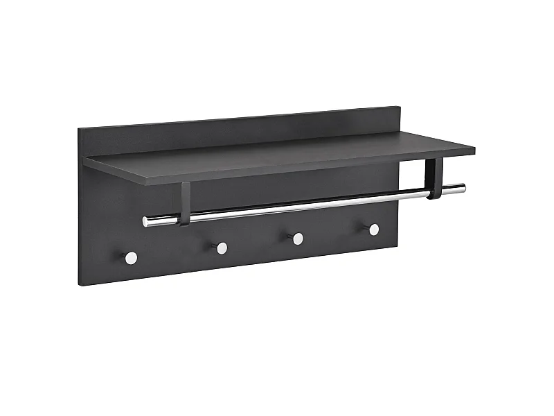 Porte-manteaux mural ULF penderie murale avec 1 étagère de rangement 1 tringle et 4 patères crochets métal chromé, décor noir mat