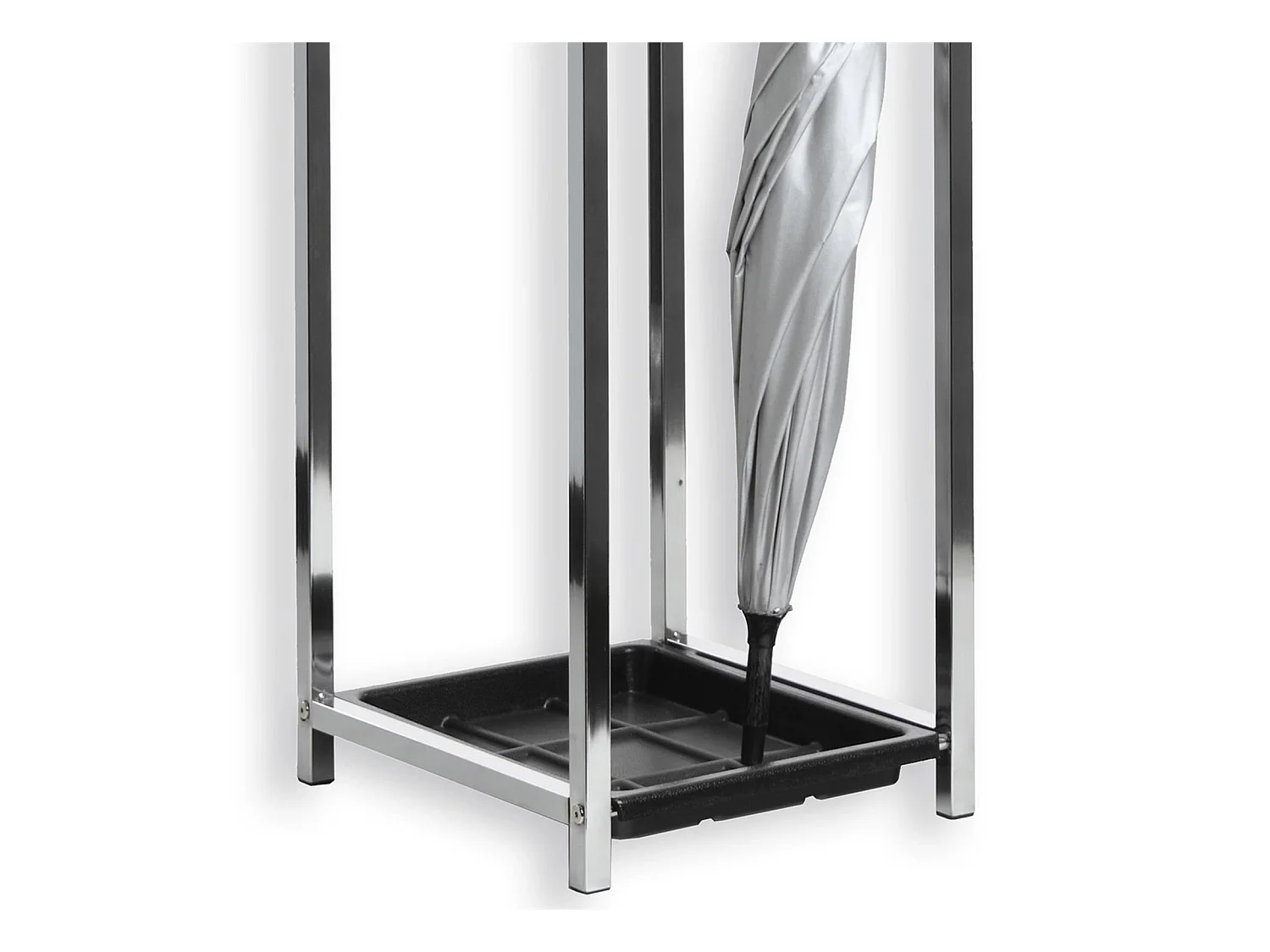 Porte-parapluie NELIA support pour parapluies ou cannes avec séparation et réceptacle d'eau, structure en métal chromé