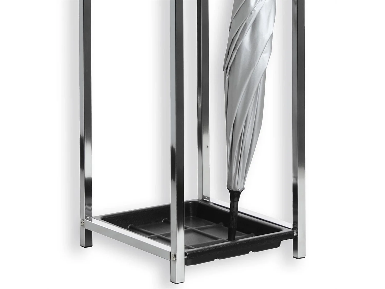 Porte-parapluie NELIA support pour parapluies ou cannes avec séparation et réceptacle d'eau, structure en métal chromé