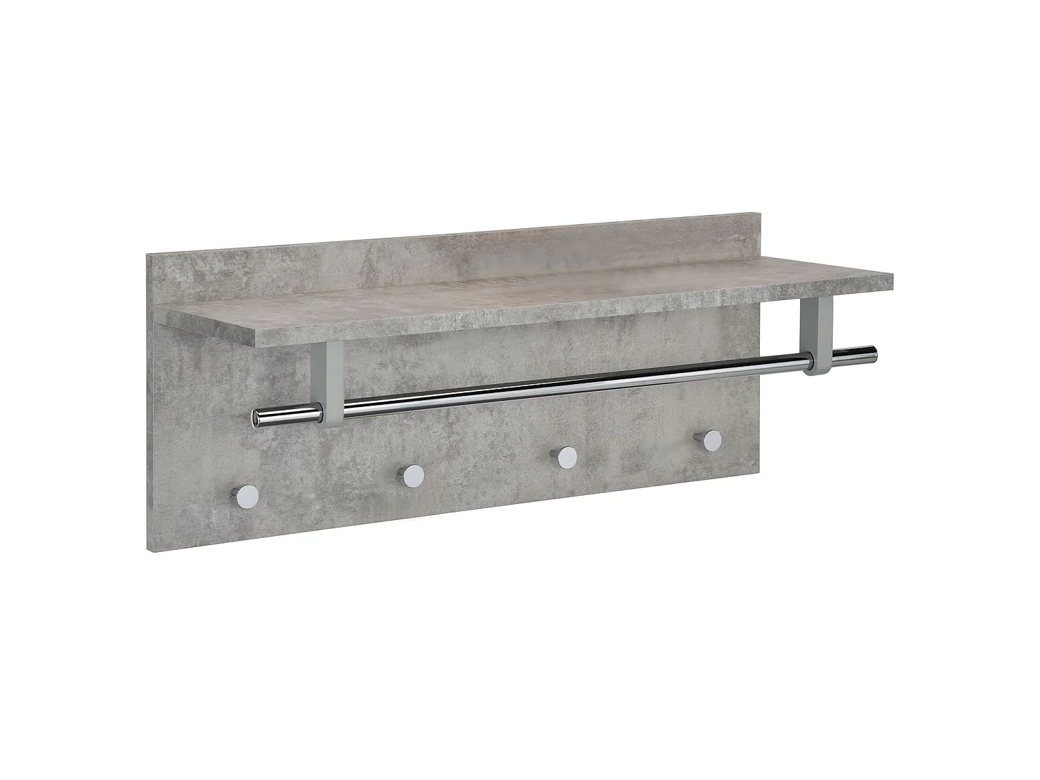 Porte-manteaux mural ULF penderie murale avec 1 étagère de rangement 1 tringle et 4 patères crochets métal chromé, décor béton