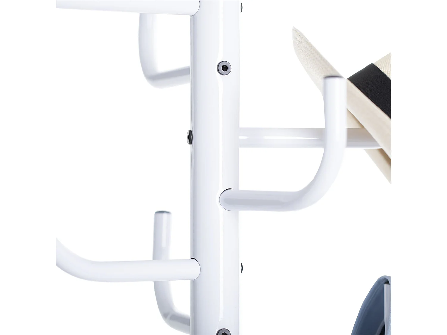 Porte-manteaux perroquet KAKTUS avec 8 portants crochets de hauteur différente, structure en métal laqué blanc