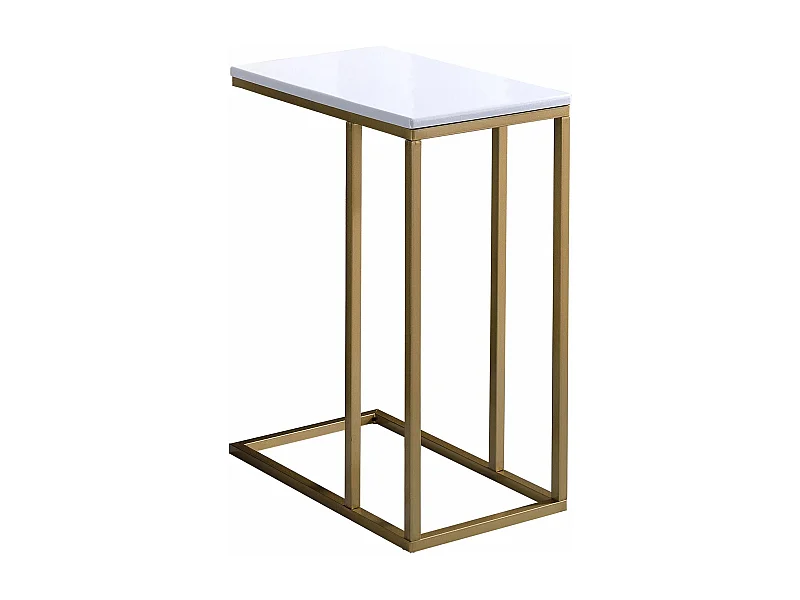 Bout de canapé DEBORA en métal doré et plateau rectangulaire en MDF décor blanc, table d'appoint table à café table basse de salon