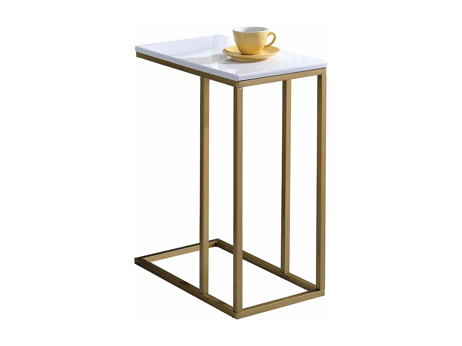 Bout de canapé DEBORA en métal doré et plateau rectangulaire en MDF décor blanc, table d'appoint table à café table basse de salon