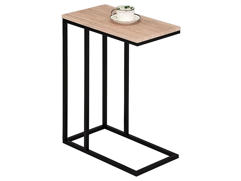 Bout de canapé DEBORA table d'appoint table à café table basse de salon cadre en métal noir et plateau en MDF décor chêne sauvage