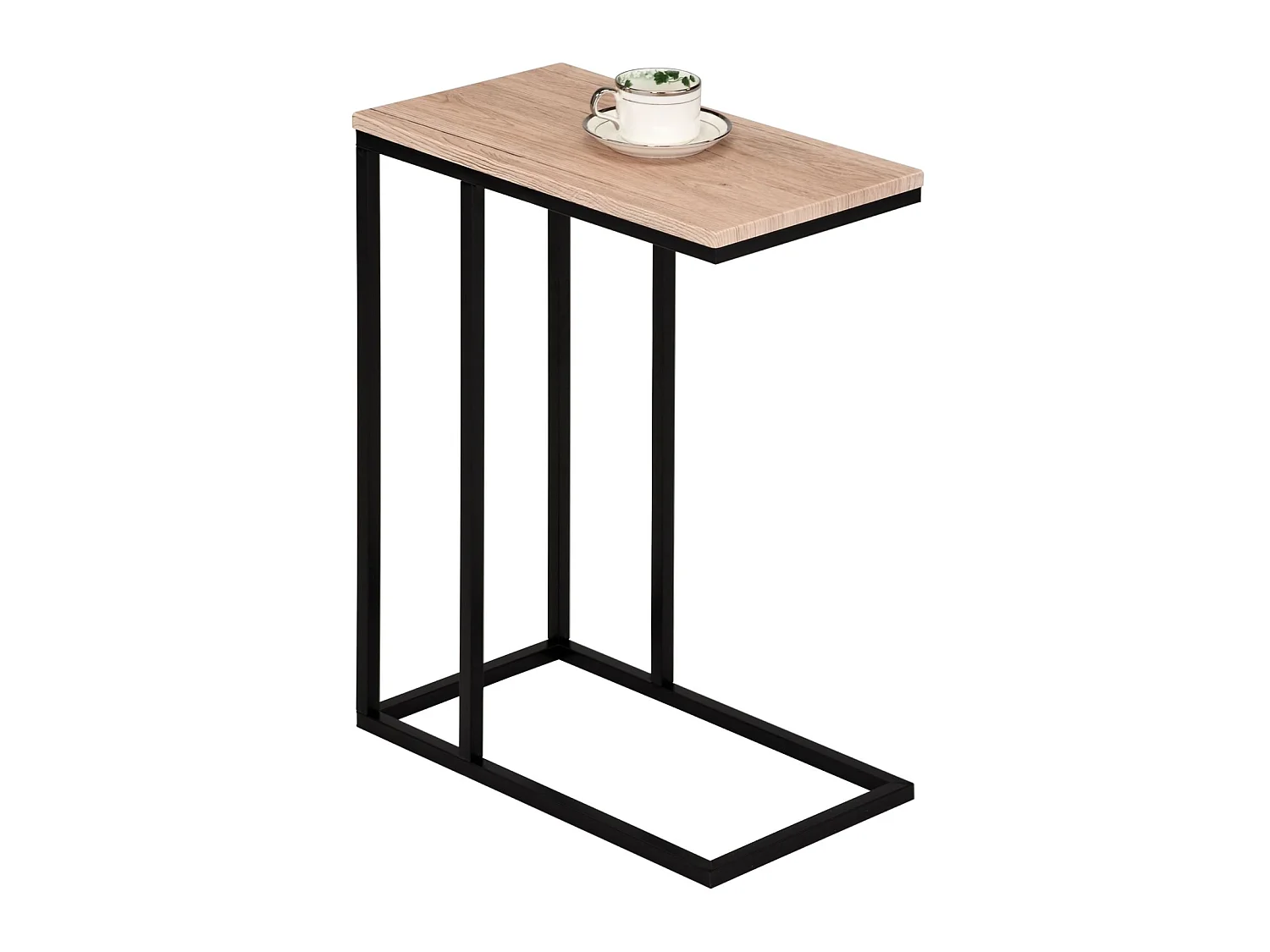 Bout de canapé DEBORA table d'appoint table à café table basse de salon cadre en métal noir et plateau en MDF décor chêne sauvage