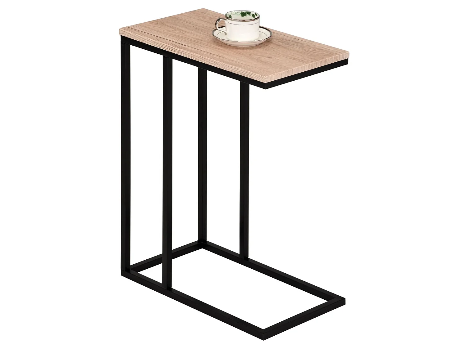 Bout de canapé DEBORA table d'appoint table à café table basse de salon cadre en métal noir et plateau en MDF décor chêne sauvage