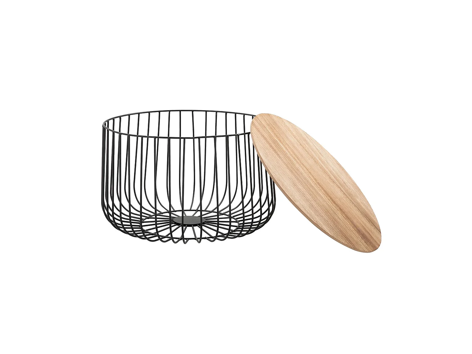 Lot de 2 tables d'appoint PADOVA paniers en métal tables à café tables basses rondes bouts de canapé vintage décor bois naturel