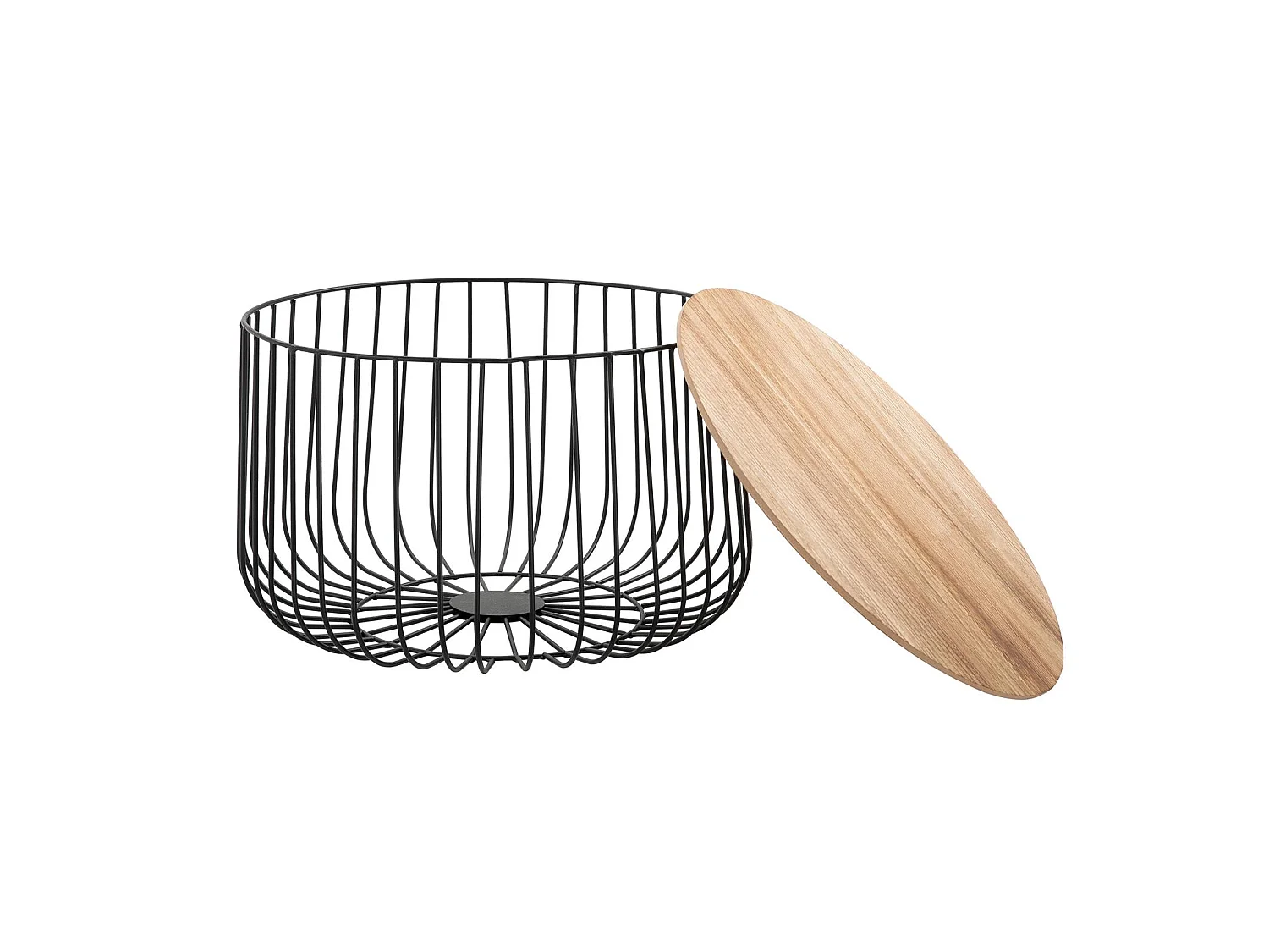 Lot de 2 tables d'appoint PADOVA paniers en métal tables à café tables basses rondes bouts de canapé vintage décor bois naturel