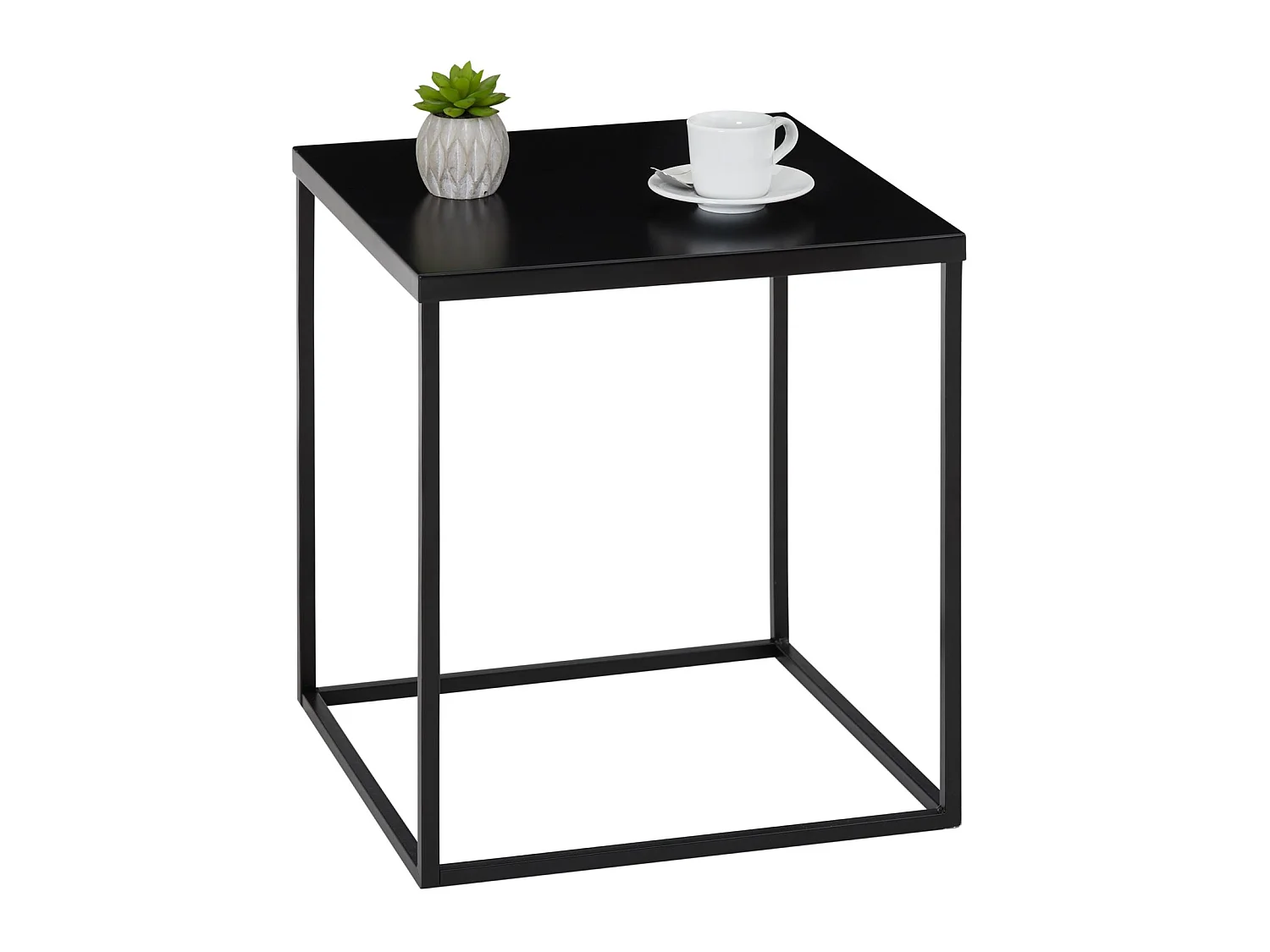 Table d'appoint HILAR table basse de salon table à café bout de canapé design retro vintage industriel, plateau carré en métal noir