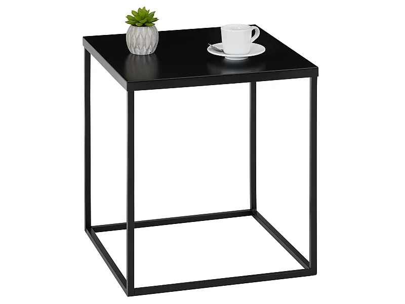 Table d'appoint HILAR table basse de salon table à café bout de canapé design retro vintage industriel, plateau carré en métal noir