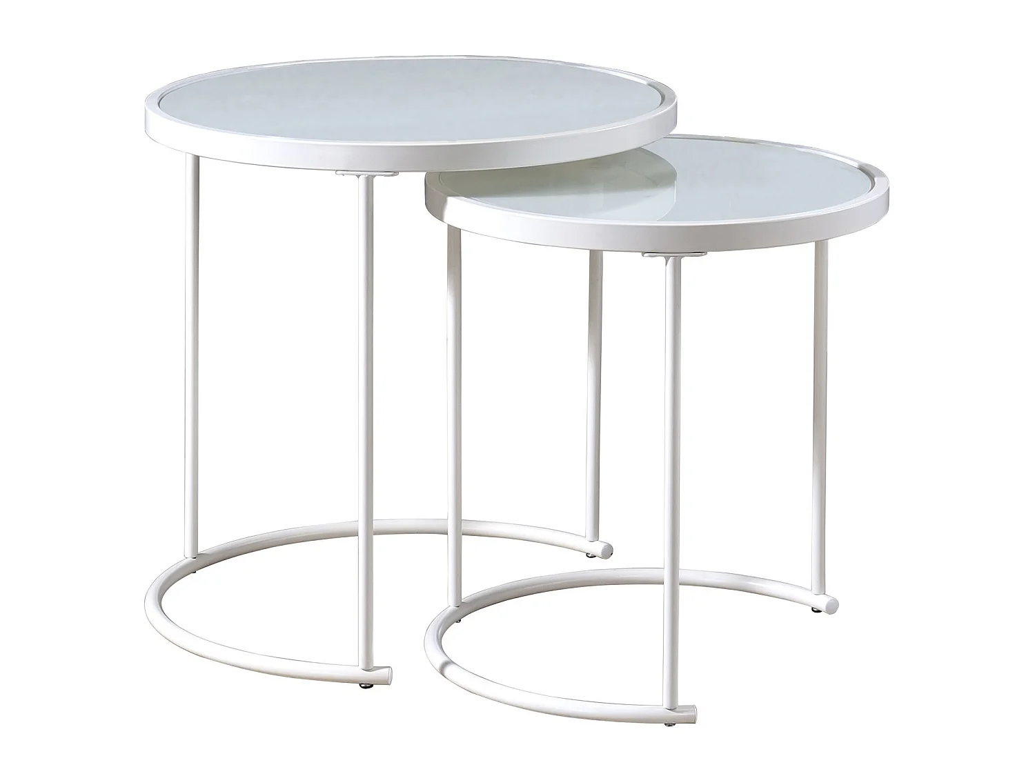 Lot de 2 tables d'appoint LEYRE tables basses gigognes, tables à café design industriel, plateau rond en verre et cadre métal