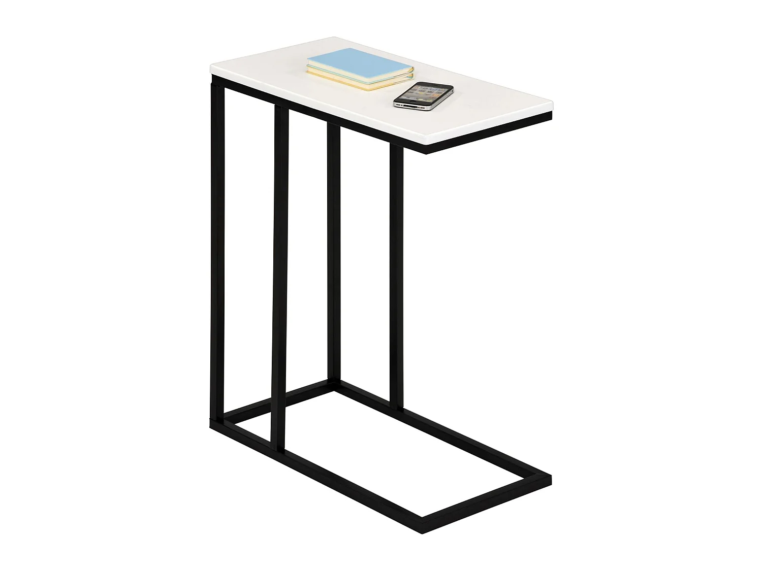 Bout de canapé DEBORA table d'appoint table à café table basse de salon cadre en métal noir plateau rectangulaire en MDF blanc mat