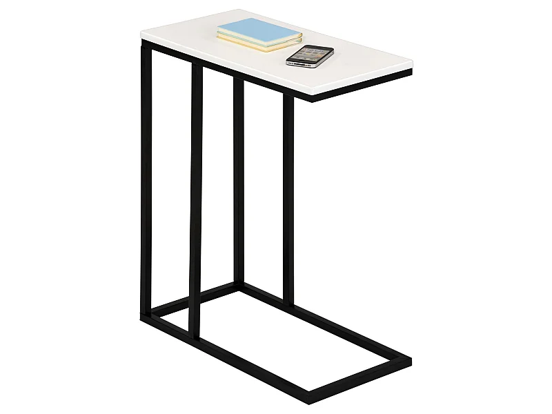 Bout de canapé DEBORA table d'appoint table à café table basse de salon cadre en métal noir plateau rectangulaire en MDF blanc mat