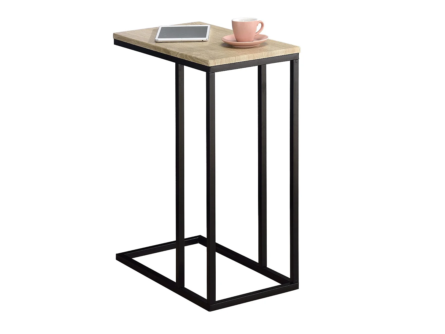 Bout de canapé DEBORA table d'appoint table à café table basse de salon cadre en métal noir et plateau en MDF décor chêne sonoma