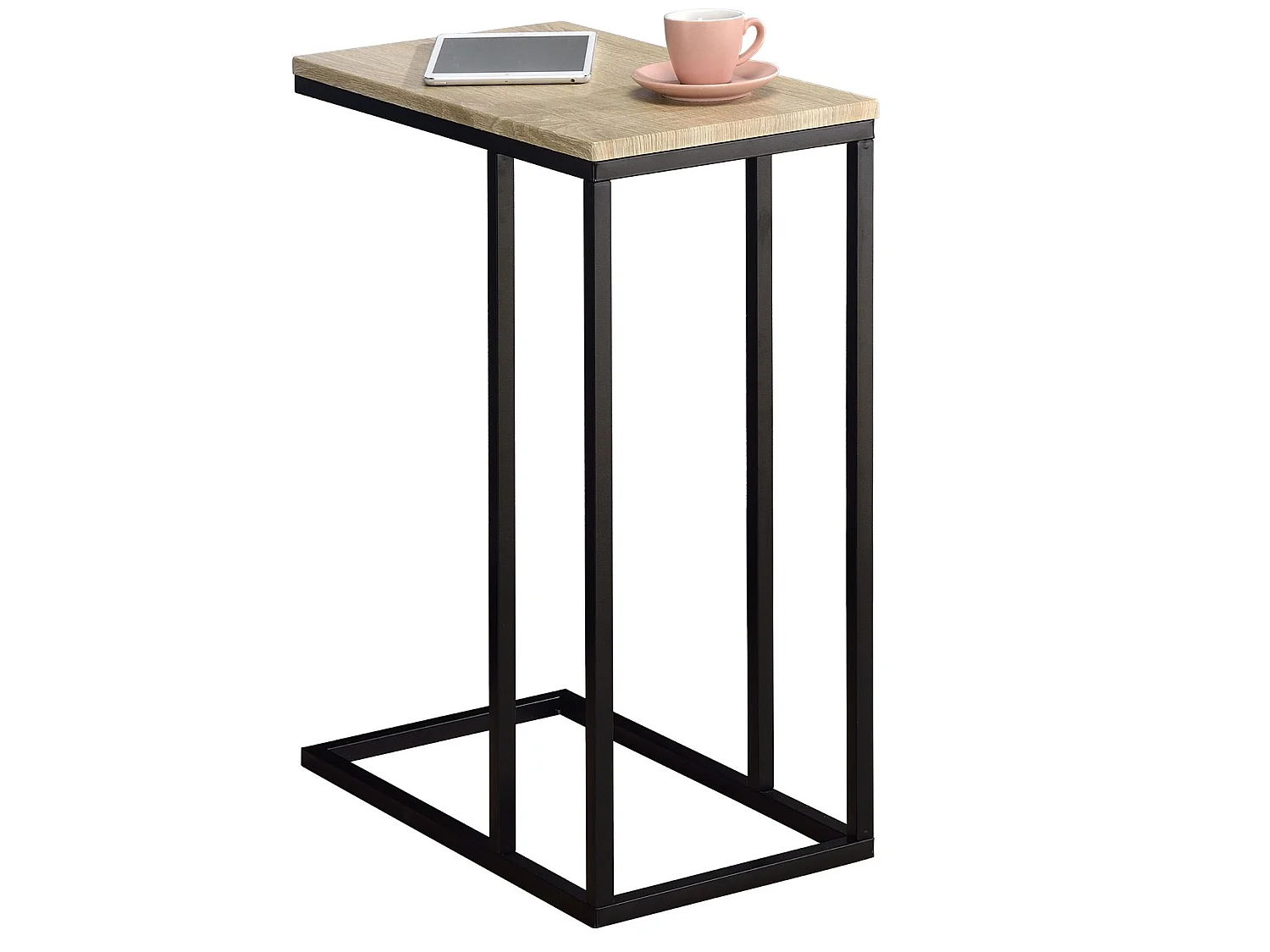 Bout de canapé DEBORA table d'appoint table à café table basse de salon cadre en métal noir et plateau en MDF décor chêne sonoma