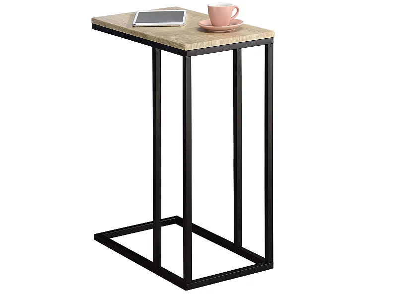 Bout de canapé DEBORA table d'appoint table à café table basse de salon cadre en métal noir et plateau en MDF décor chêne sonoma