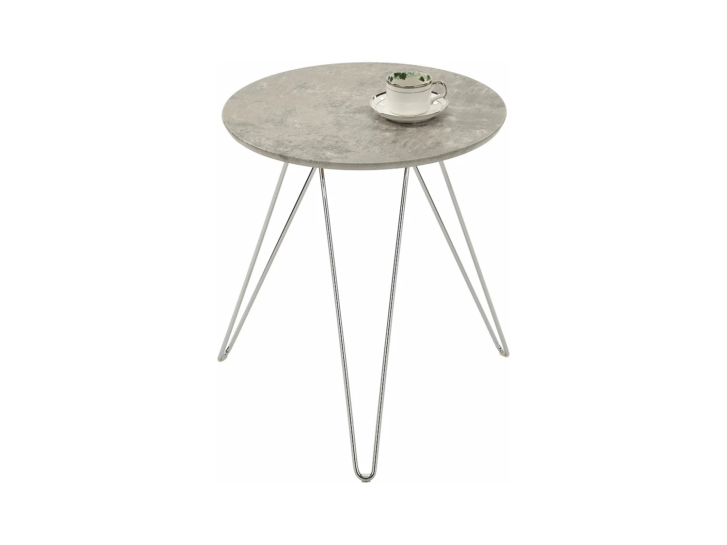 Table d'appoint BENNO table à café table basse ronde bout de canapé design retro vintage pieds épingle en métal chromé, décor béton