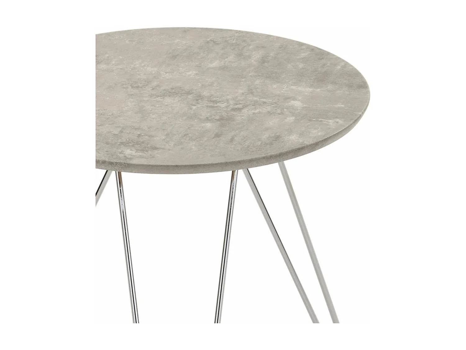 Table d'appoint BENNO table à café table basse ronde bout de canapé design retro vintage pieds épingle en métal chromé, décor béton