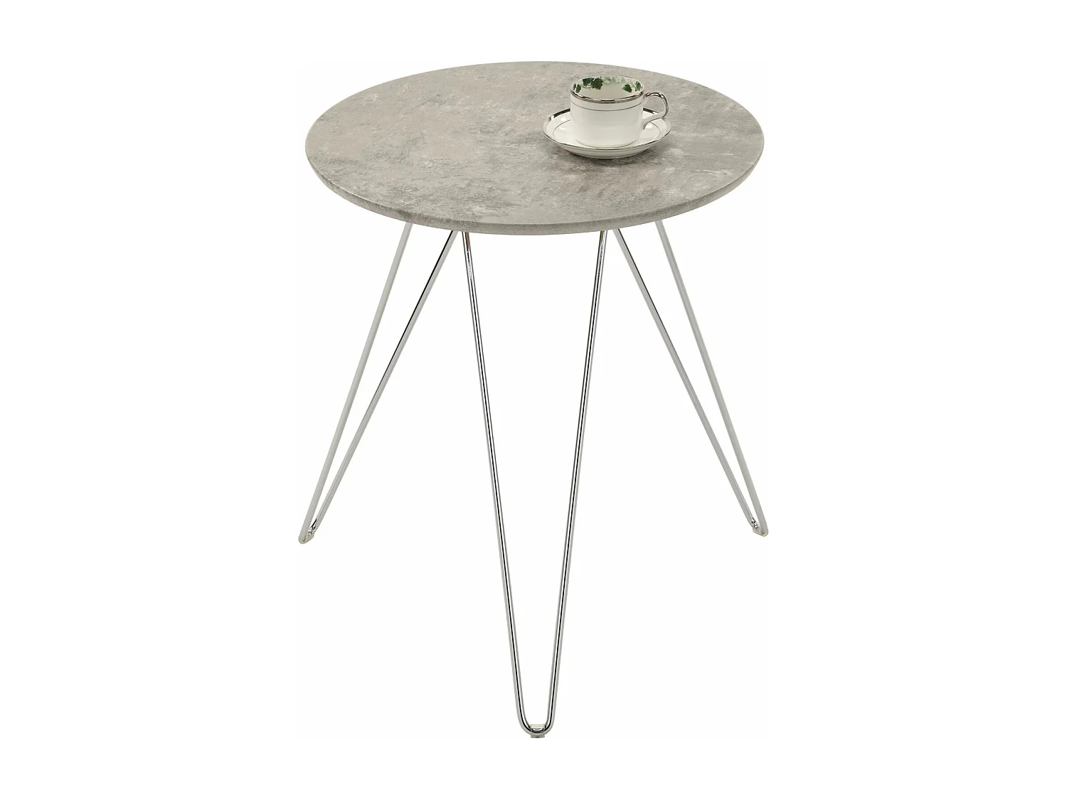 Table d'appoint BENNO table à café table basse ronde bout de canapé design retro vintage pieds épingle en métal chromé, décor béton