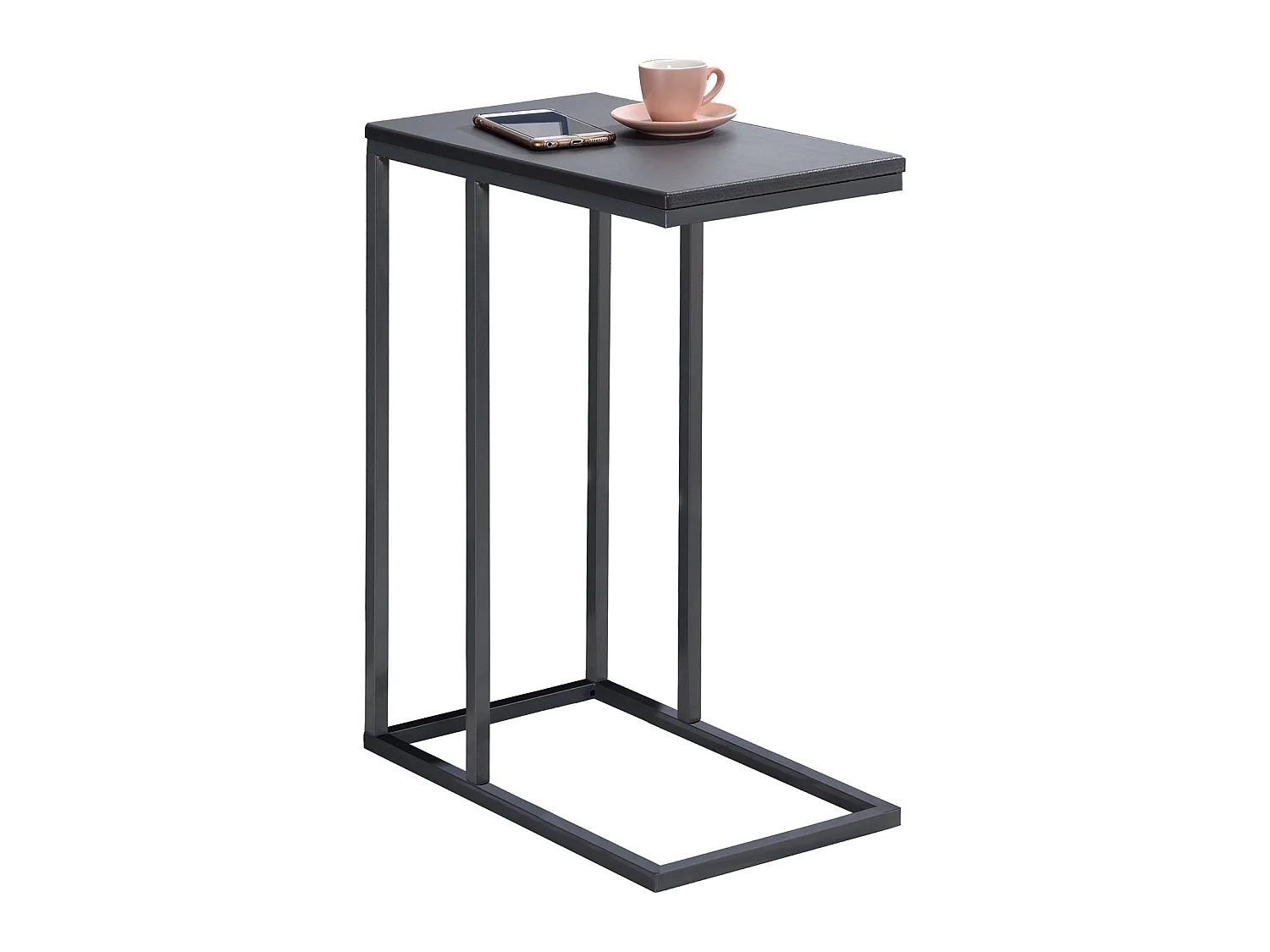 Bout de canapé DEBORA table d'appoint table à café table basse de salon cadre en métal gris et plateau rectangulaire en MDF gris mat