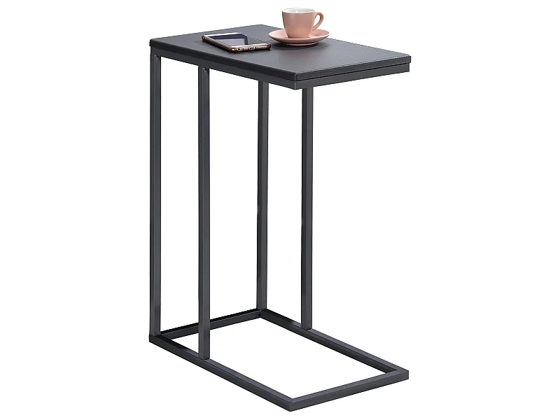 Bout de canapé DEBORA table d'appoint table à café table basse de salon cadre en métal gris et plateau rectangulaire en MDF gris mat