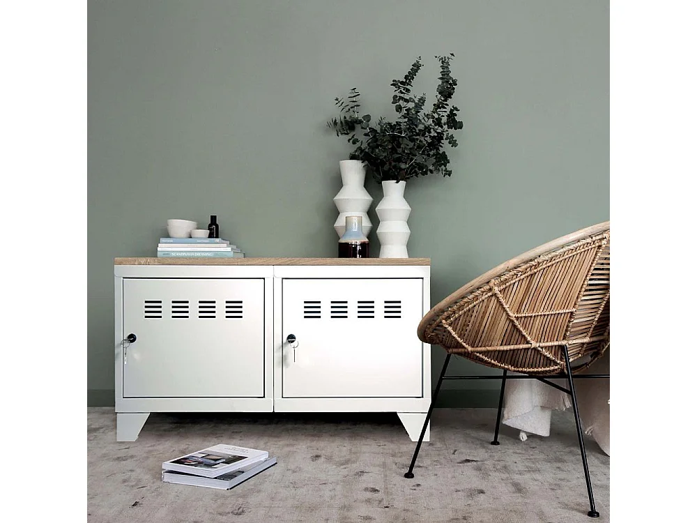 Meuble bas industriel métal Blanc mat