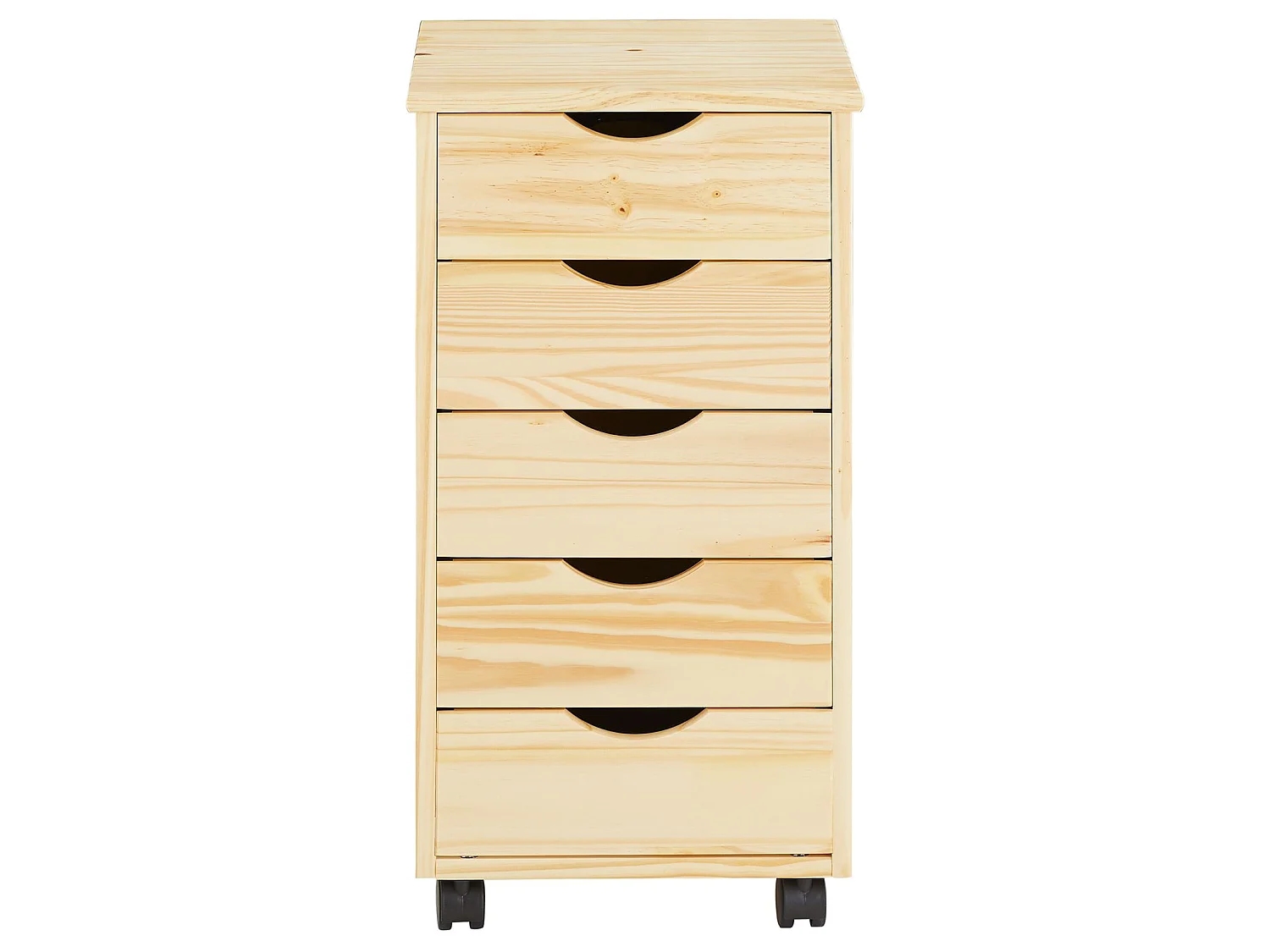 Caisson de bureau LAGOS meuble de rangement sur roulettes avec 5 tiroirs, en pin massif finition vernis naturel