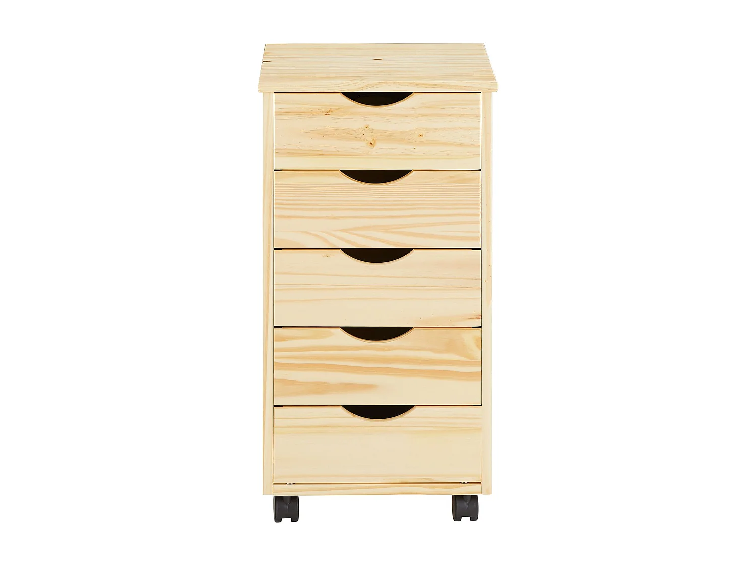 Caisson de bureau LAGOS meuble de rangement sur roulettes avec 5 tiroirs, en pin massif finition vernis naturel