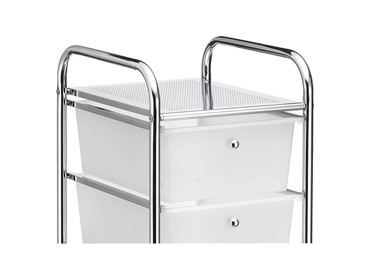 Caisson sur roulettes SANO chariot avec 4 tiroirs en plastique blanc transparent et 1 étagère, rangement salle de bain métal chromé