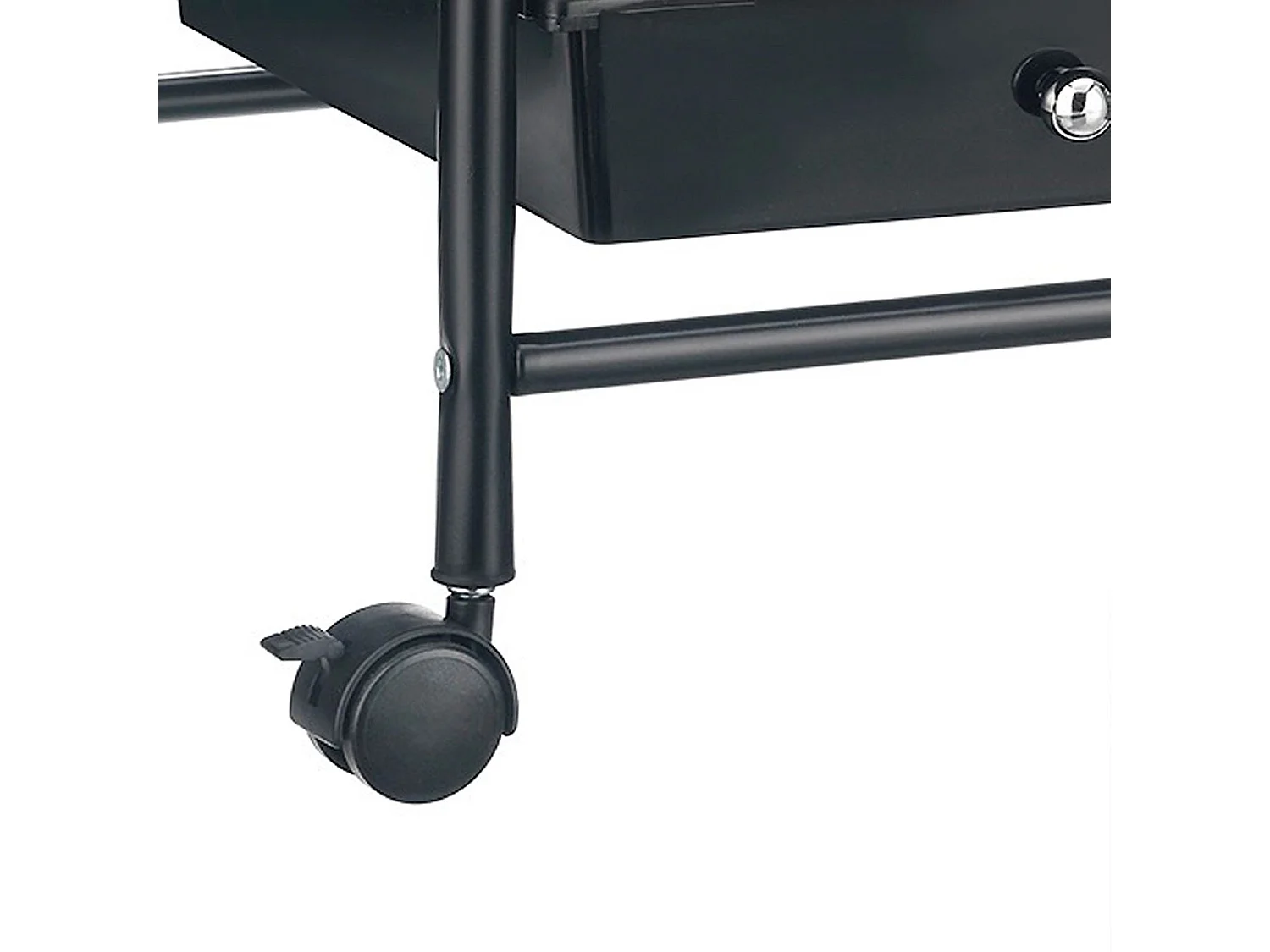 Caisson sur roulettes MARITA chariot 9 tiroirs en plastique noir et 2 étagères, rangement salle de bain en métal laqué noir