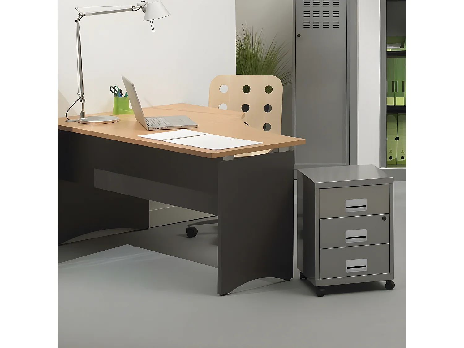 Caisson de rangement 3 tiroirs en acier sur roulettes