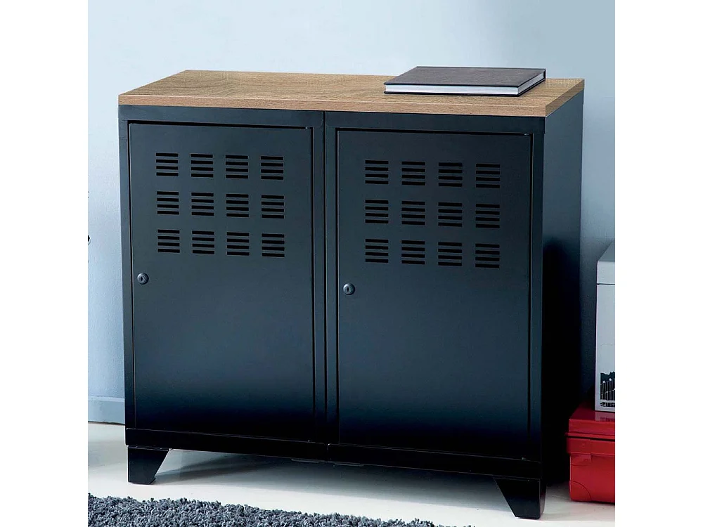 Armoire de rangement métal 2 portes Noir mat