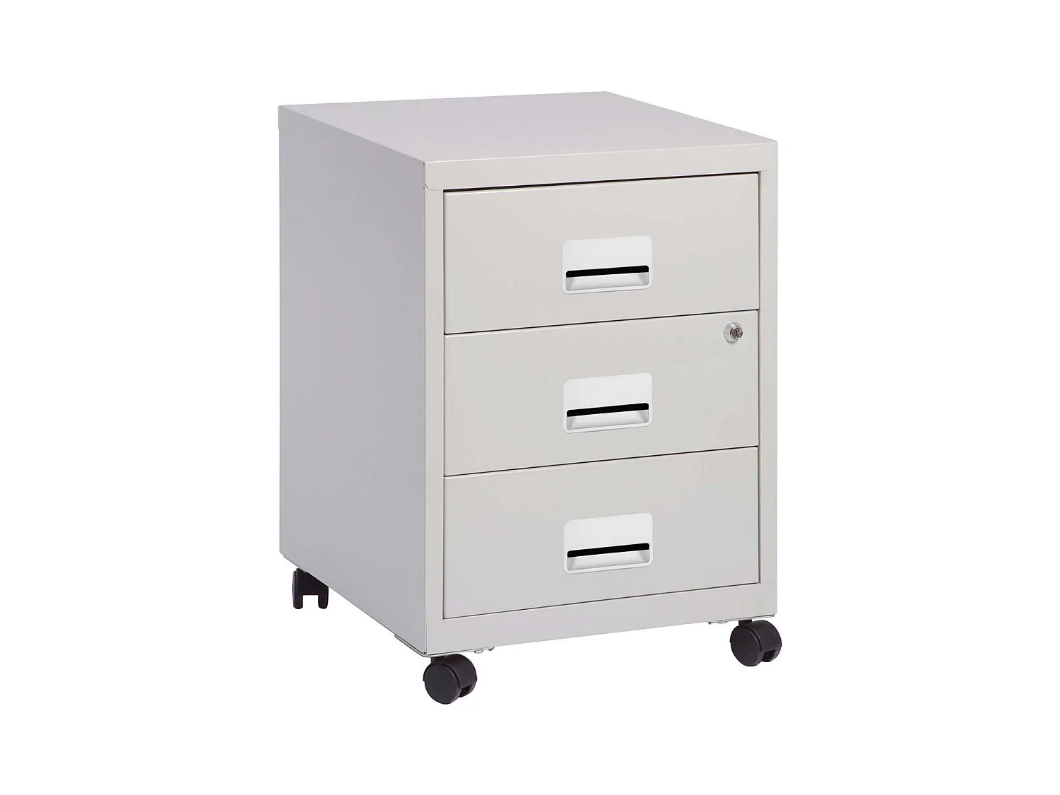 Caisson de rangement 3 tiroirs en acier sur roulettes Gris perle