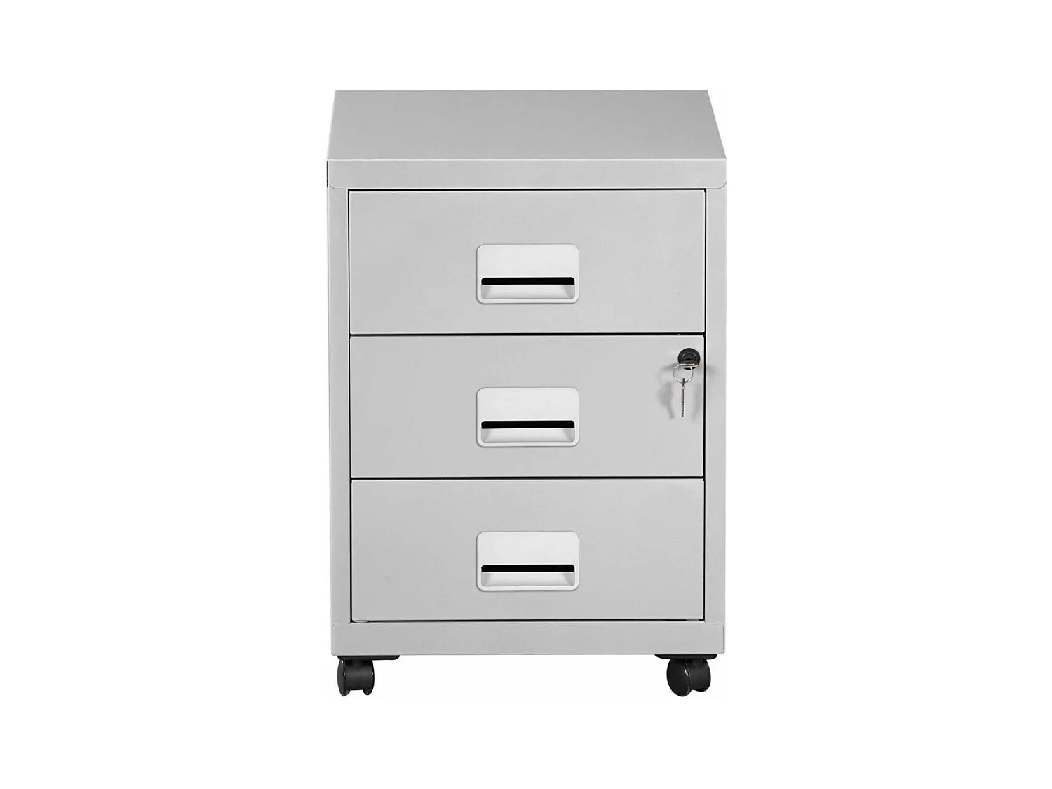 Caisson de rangement 3 tiroirs en acier sur roulettes Gris perle