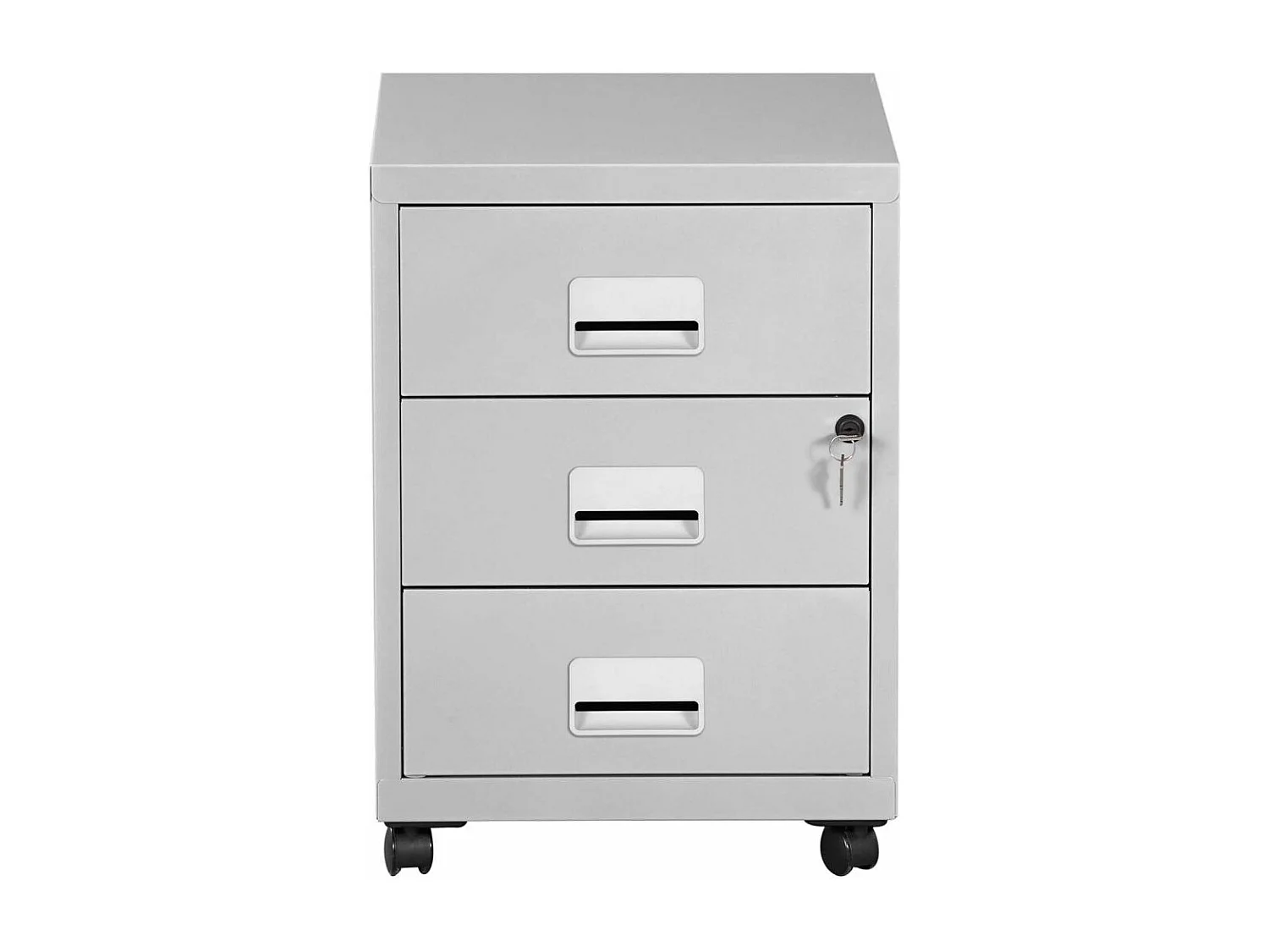 Caisson de rangement 3 tiroirs en acier sur roulettes Gris perle