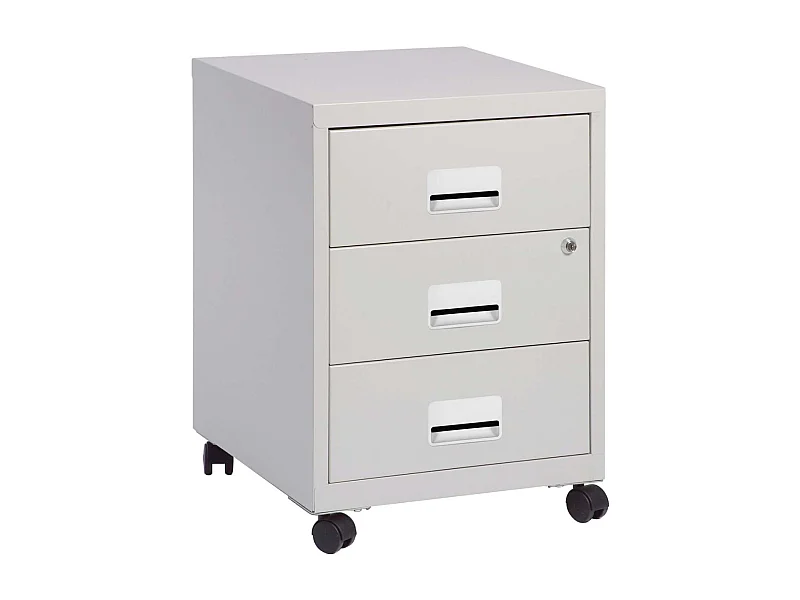 Caisson de rangement 3 tiroirs en acier sur roulettes Gris perle