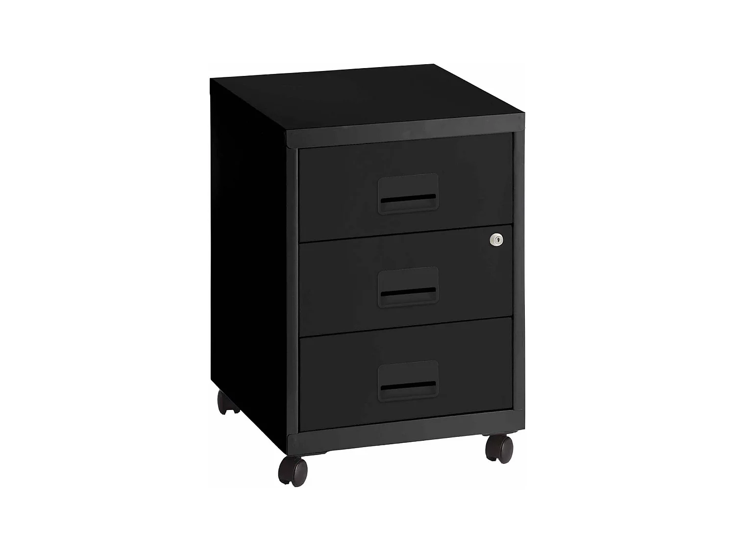 Caisson de rangement 3 tiroirs en acier sur roulettes Noir mat