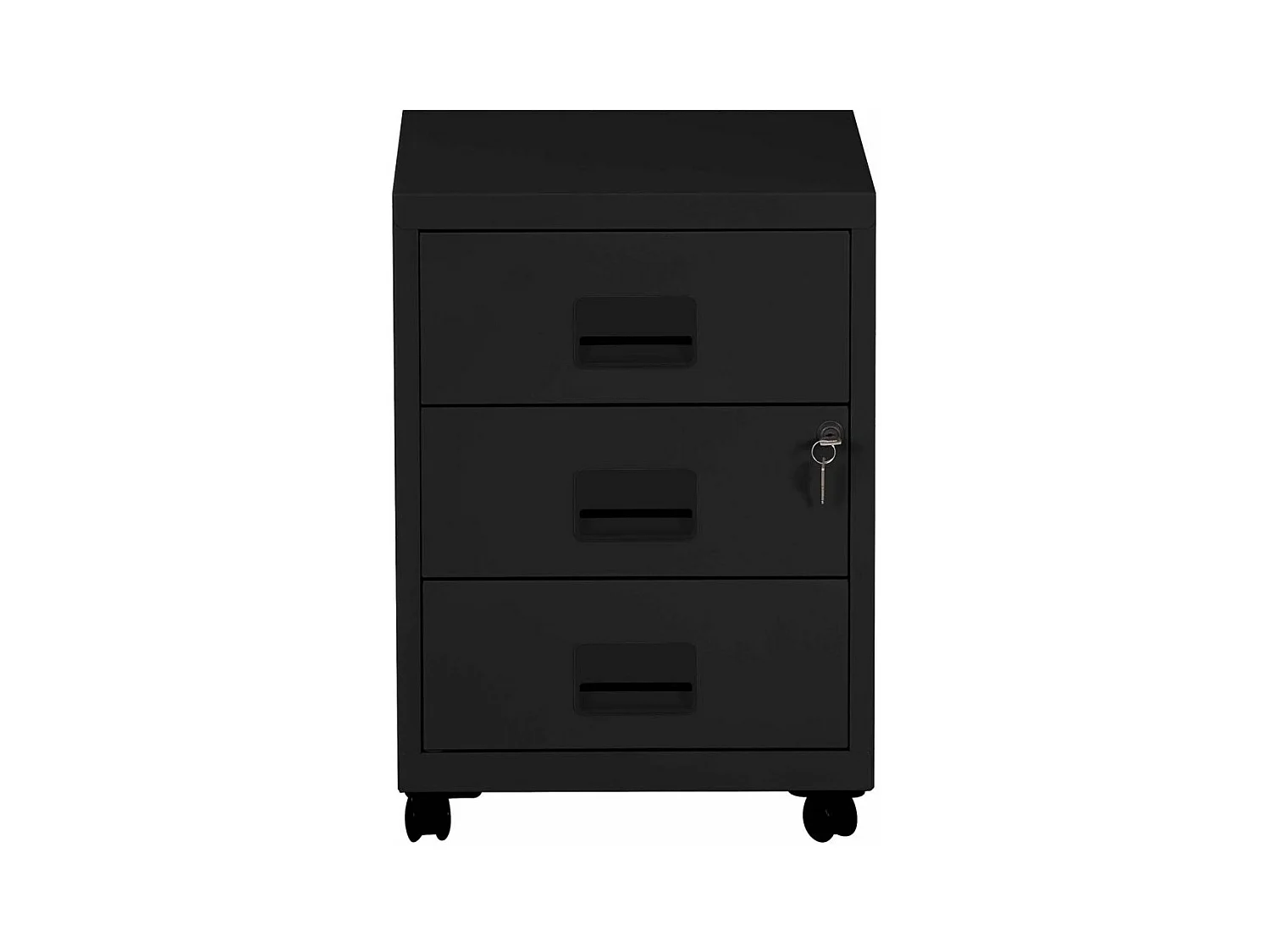 Caisson de rangement 3 tiroirs en acier sur roulettes Noir mat